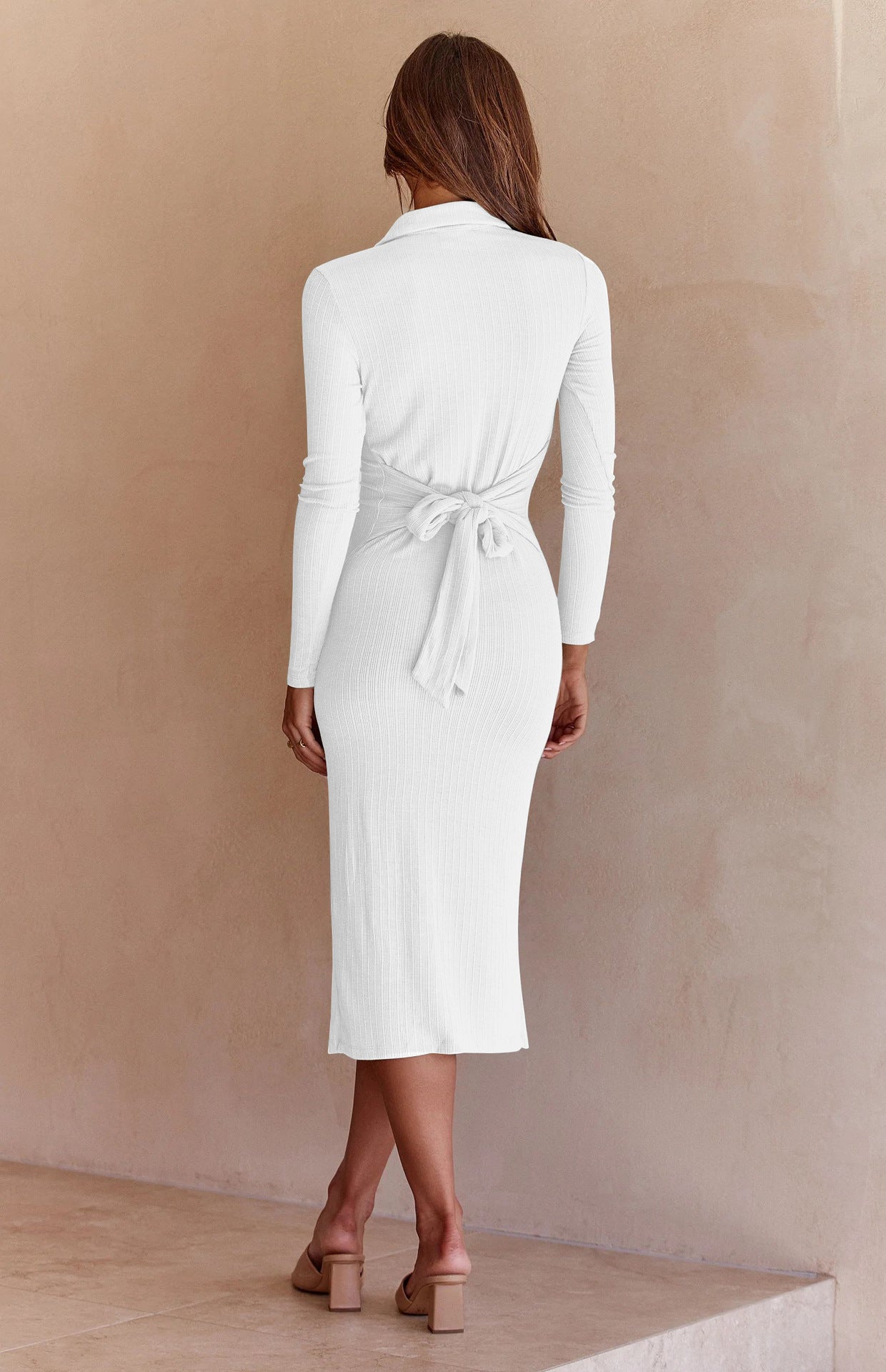 PHOEBE - Ribbed Long-Sleeved Slim-Fit Dress