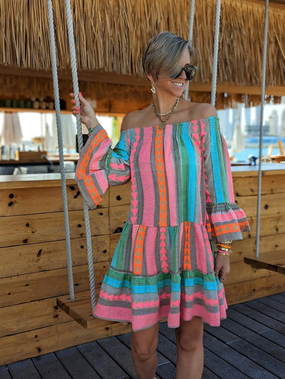 Malaine - Ethnic-print off-shoulder mini dress