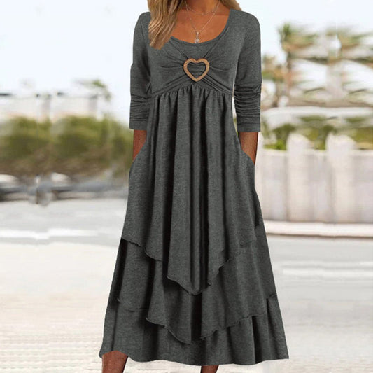 CORAL - Plain Dress With Long Sleeves