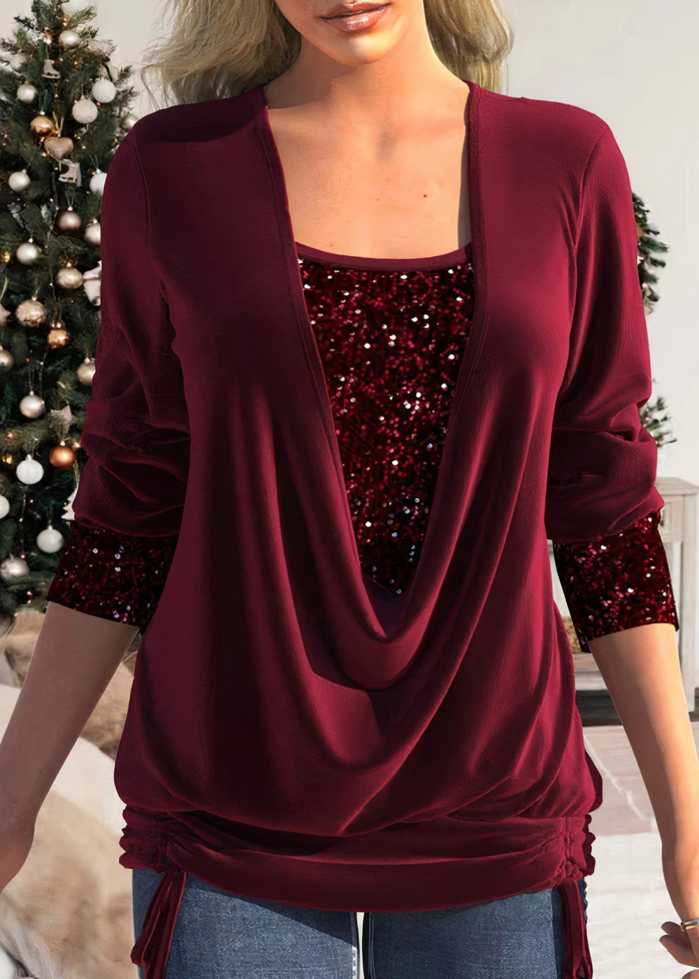 Sophie | Shimmering Sequin Detail Cotton Glitter Blouse