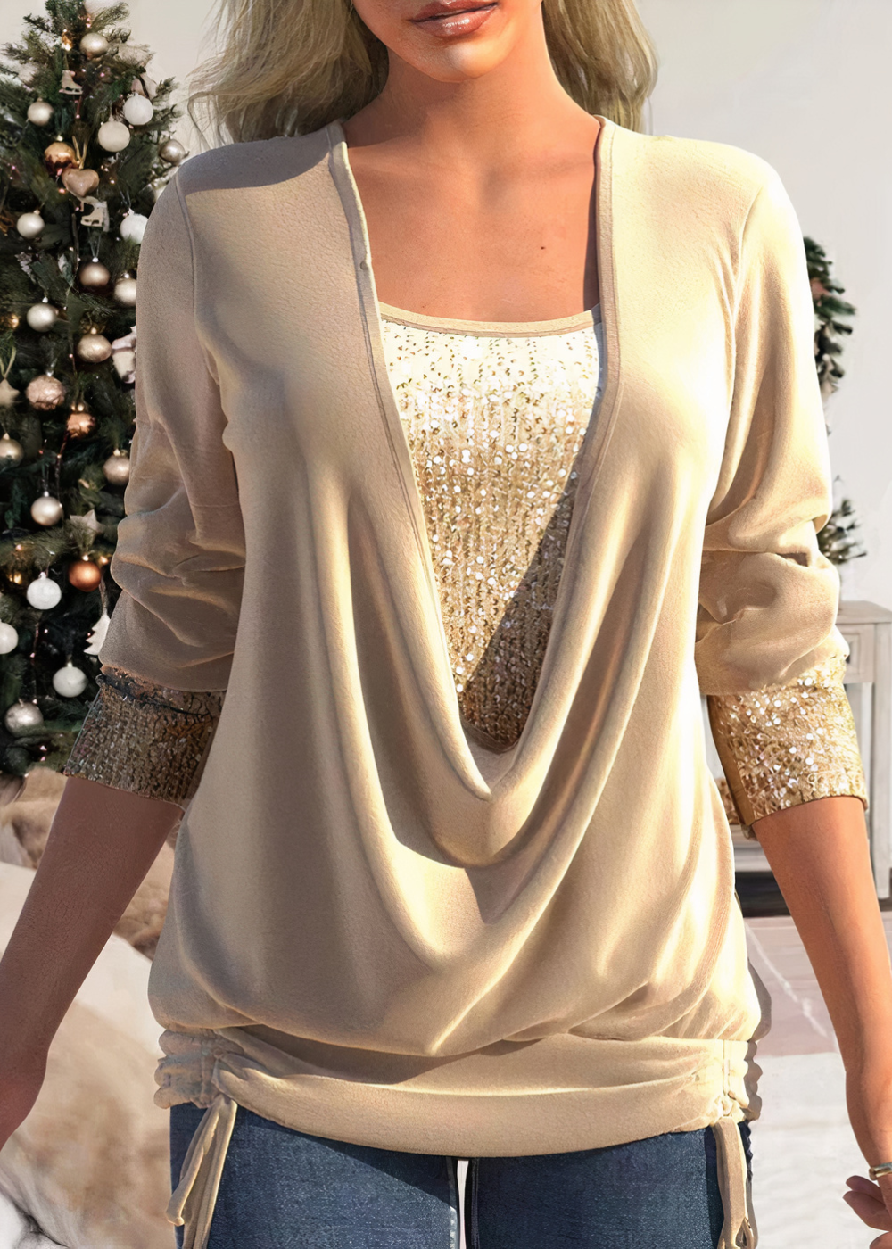 Sophie | Shimmering Sequin Detail Cotton Glitter Blouse