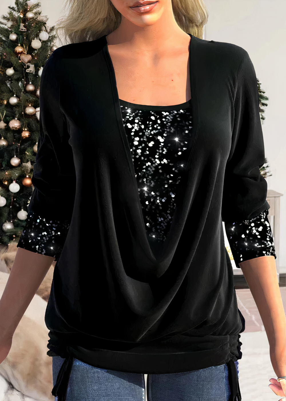 Sophie | Shimmering Sequin Detail Cotton Glitter Blouse