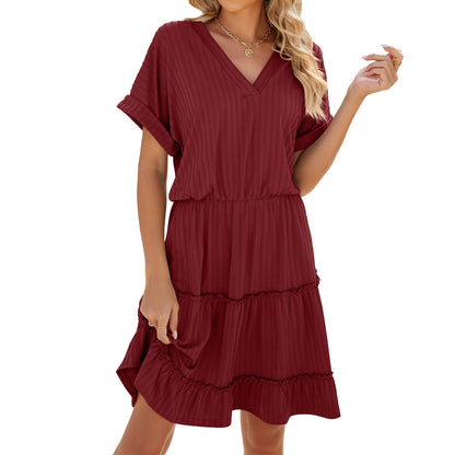 V Neck Solid Color Patchwork Summer Dresses