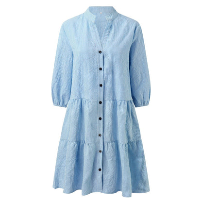 ILVY - Checked Shirt Dress With Mao Collar