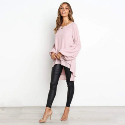 BIRDIE - Asymmetrical Lantern Sleeve Round Neck Blouse