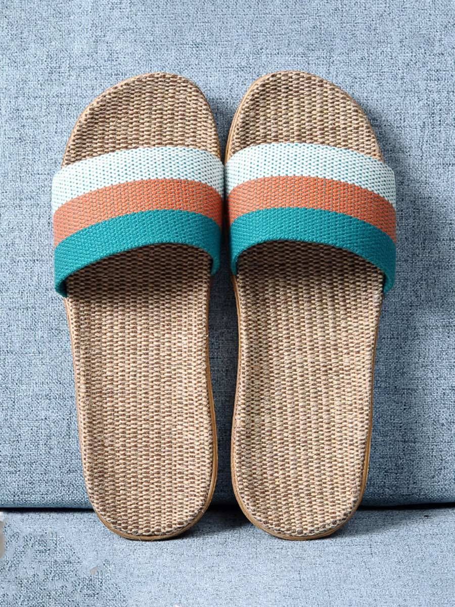 Women's Striped Linen Thick Sole Non-Slip Home Slippers