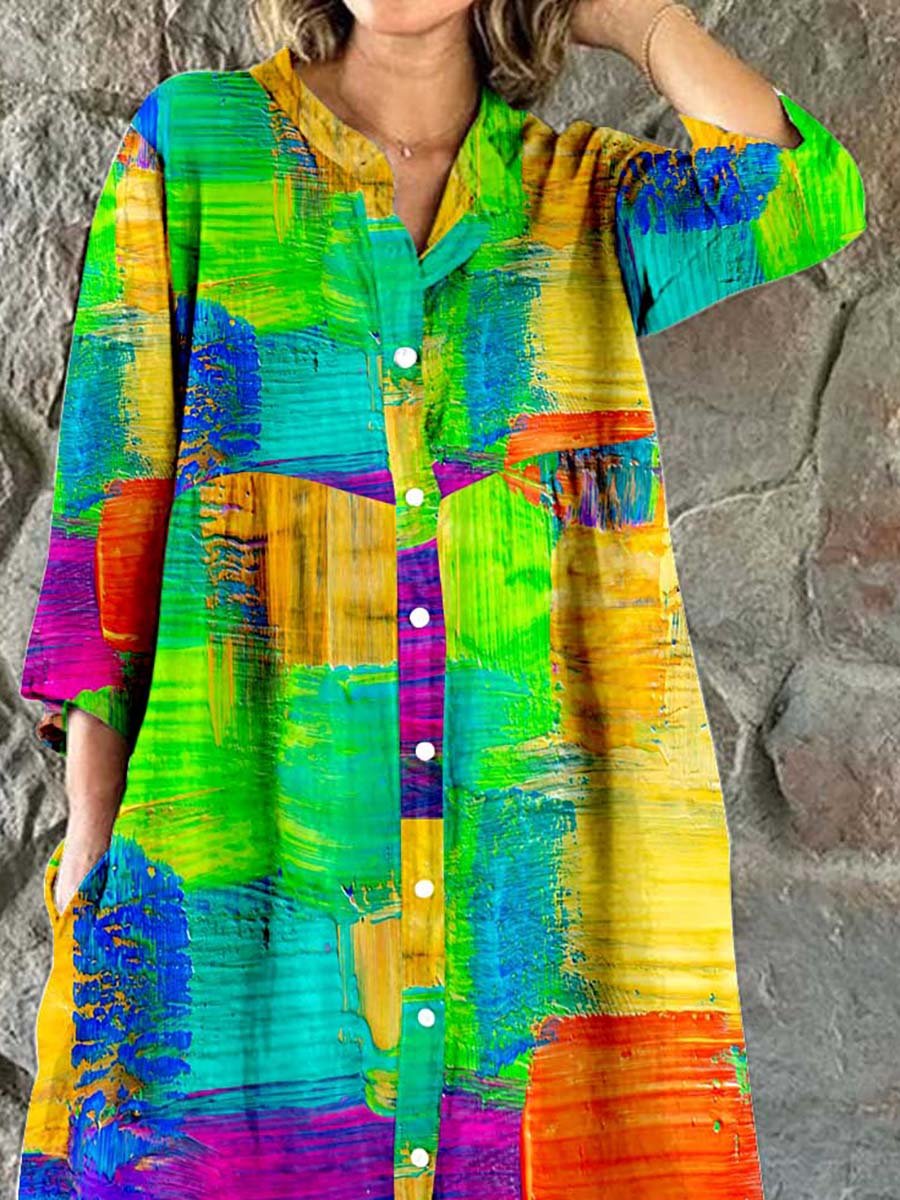 Women's Oil Painting Fluid Art Print Flowing Dress