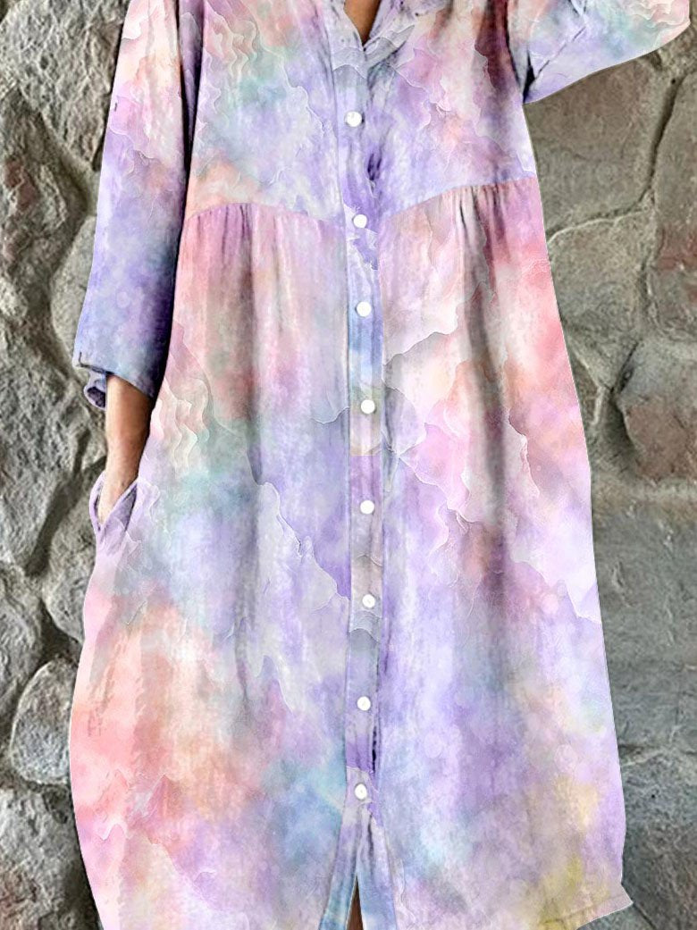 Women's Watercolor Gradient Art Print Flowing Dress