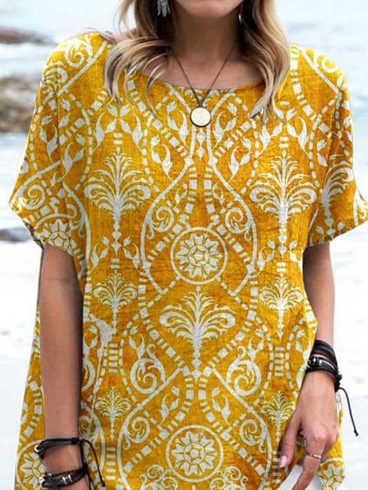 Women's Bohemian Geometric Pattern Cotton and Linen Top