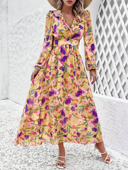 Women's Casual Printed V Neck Dress