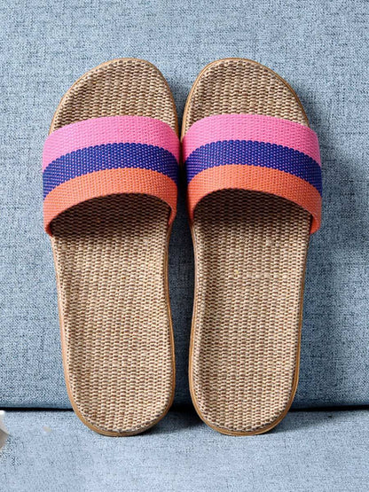 Women's Striped Linen Thick Sole Non-Slip Home Slippers