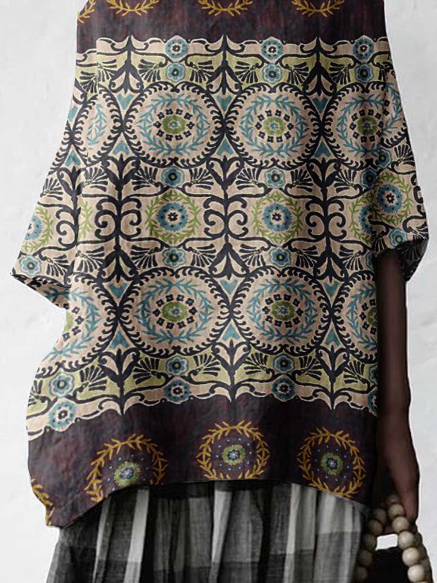 Women's Ethnic Geometric Pattern Cotton And LinenTops