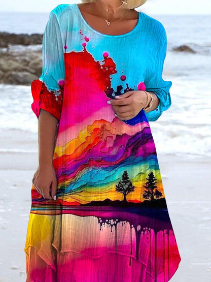 Women's Resort Style Splash Art Flowing Dress