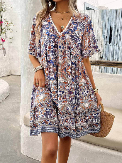 Women's Botanical Print V-Neck Dress