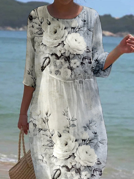 Women's Retro Floral Art Printed Casual Holiday Dress