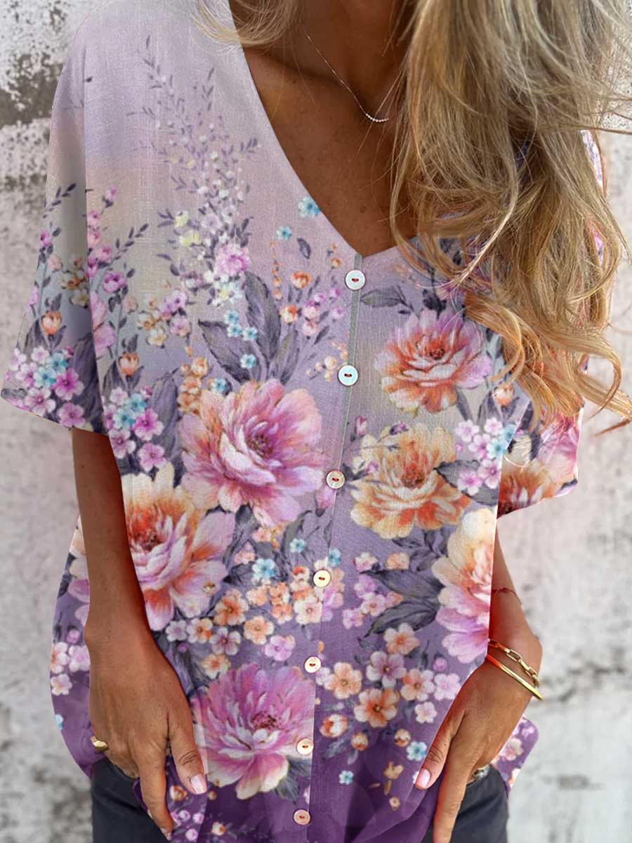 Women's Elegant Floral Pattern Shirt Top