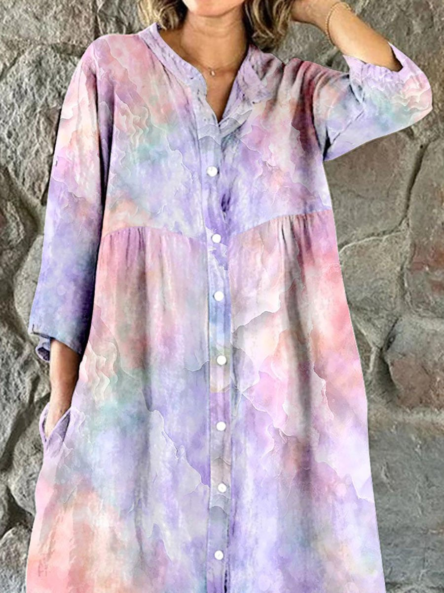 Women's Watercolor Gradient Art Print Flowing Dress