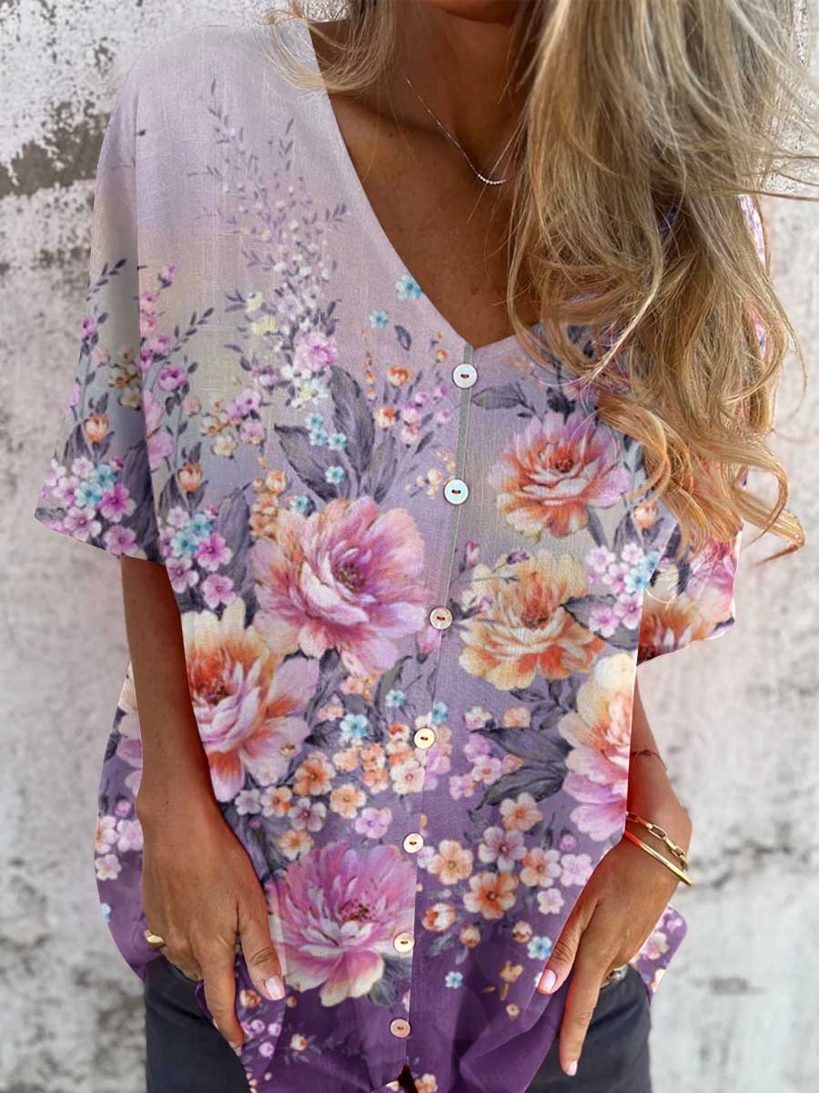 Women's Elegant Floral Pattern Shirt Top