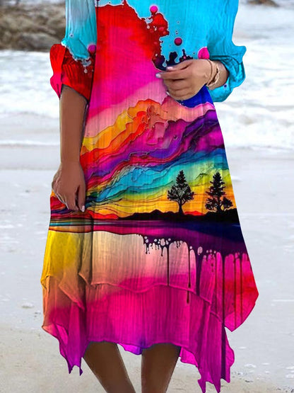 Women's Resort Style Splash Art Flowing Dress