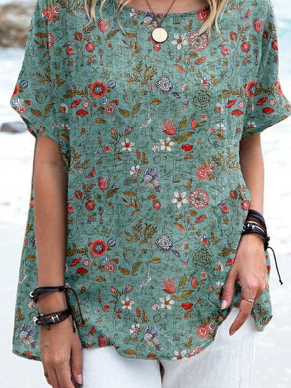 Women's Elegant Poppy Floral Cotton and Linen Top