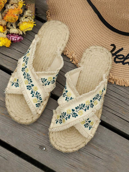 Women's Straw Fisherman's Flat Linen Slippers