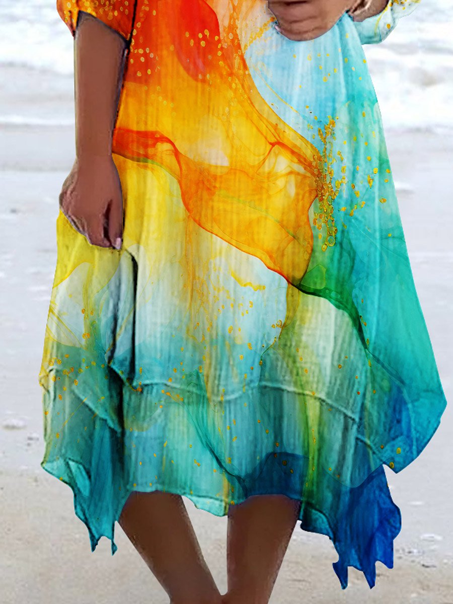 Women's Watercolor Splash Fluid Art  Casual Resort Dress