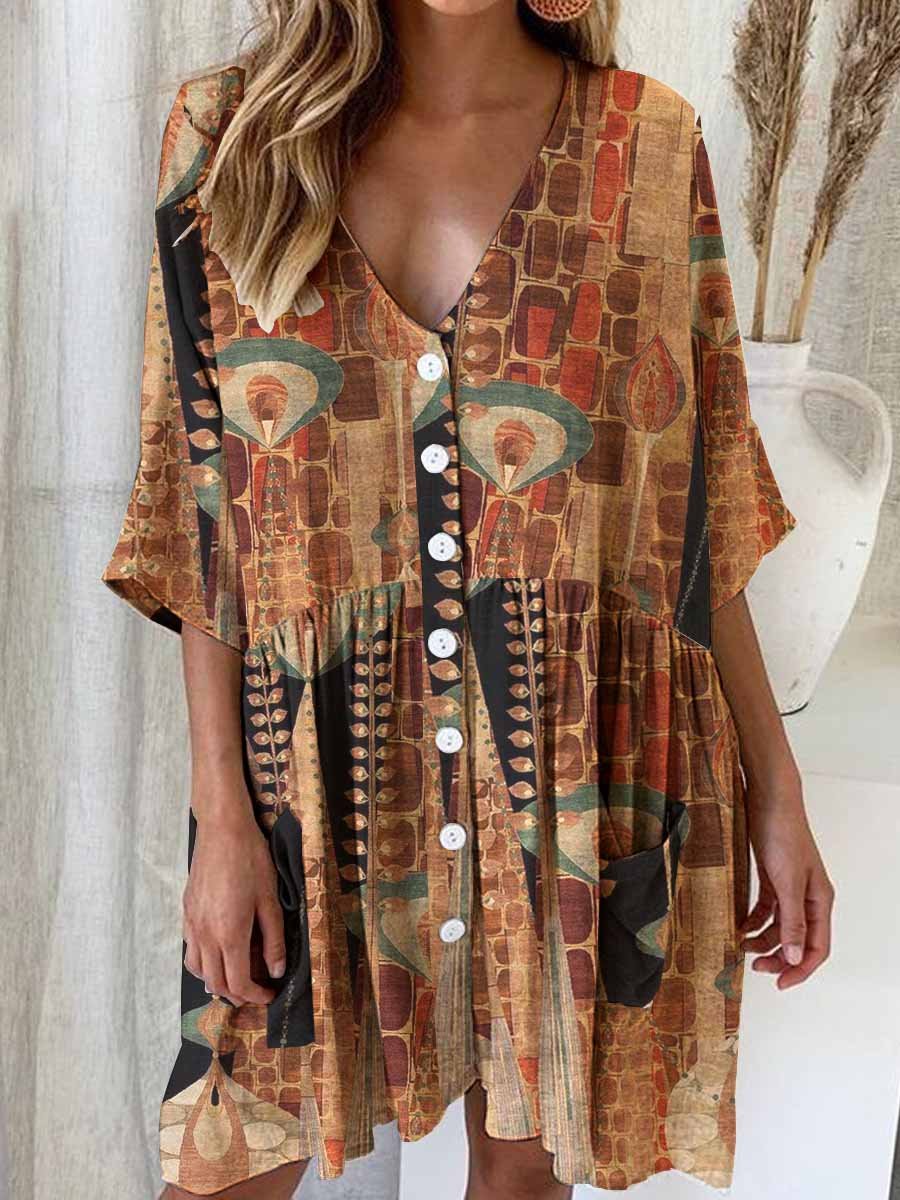 Women's Vintage Art Bohemian Geometric Pattern Dress