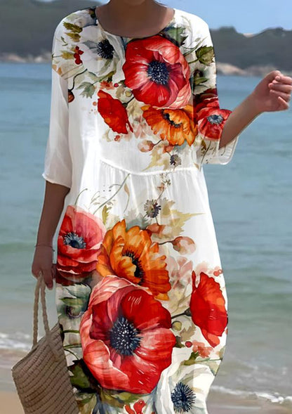 Women's Poppy Floral Pattern Resort Dress