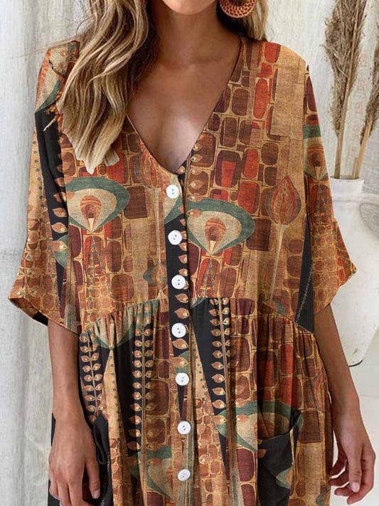 Women's Vintage Art Bohemian Geometric Pattern Dress