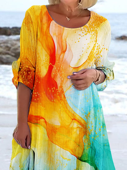 Women's Watercolor Splash Fluid Art  Casual Resort Dress