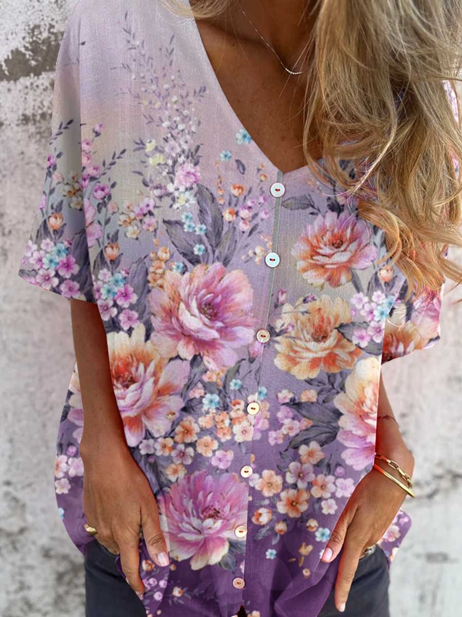 Women's Elegant Floral Pattern Shirt Top