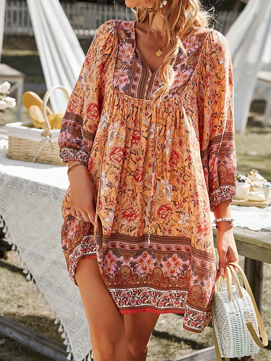 Women's Boho Style V Neck Dress