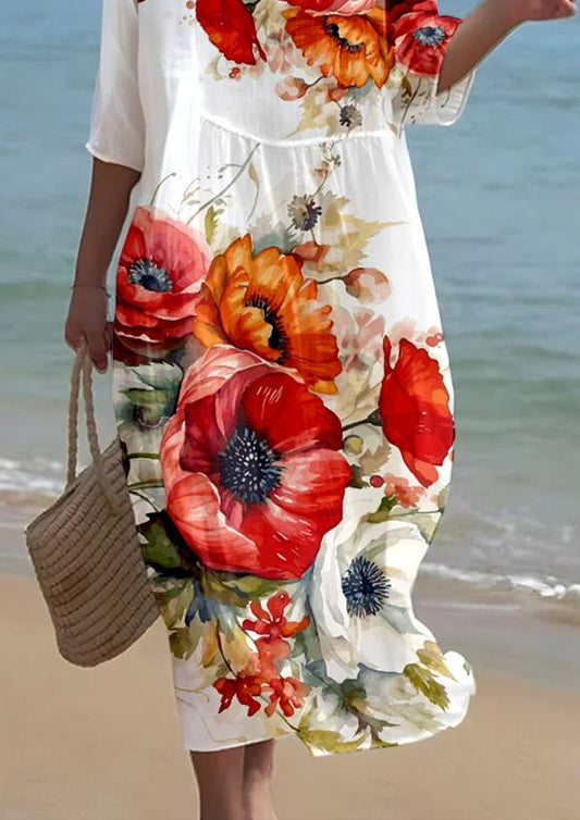 Women's Poppy Floral Pattern Resort Dress