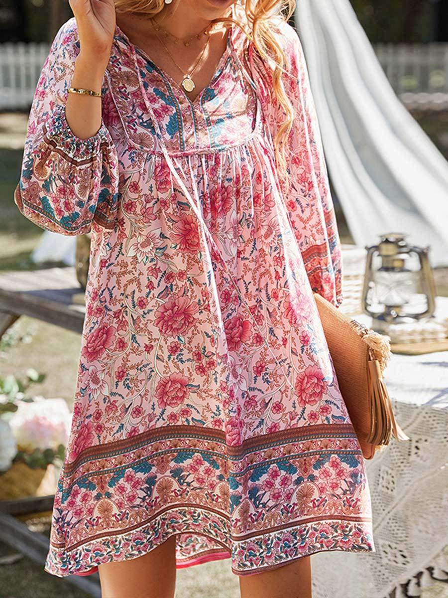 Women's Boho Style V Neck Dress