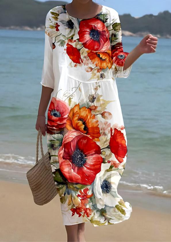 Women's Poppy Floral Pattern Resort Dress