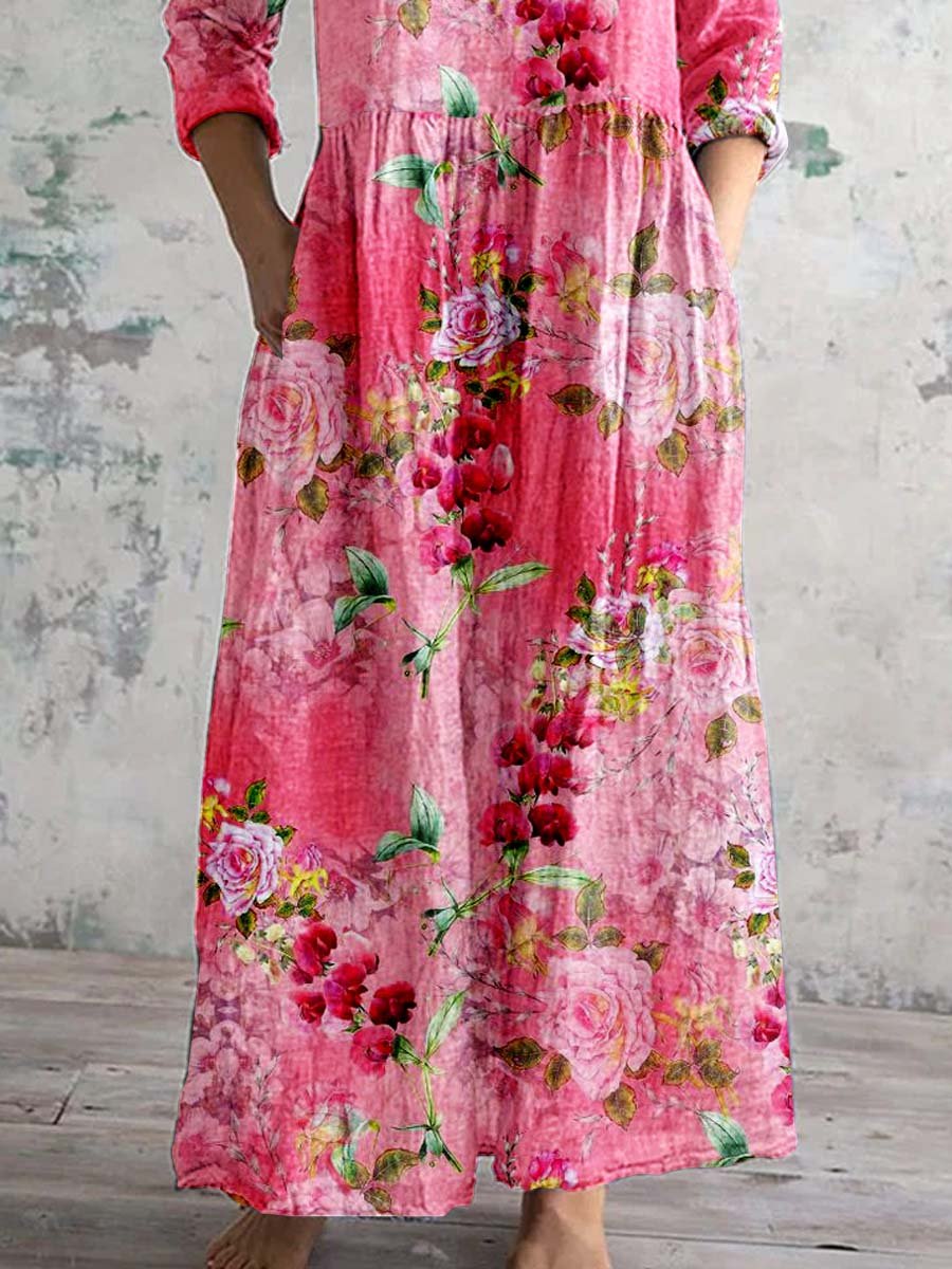 Women's Rose Floral V-Neck Resort Dress